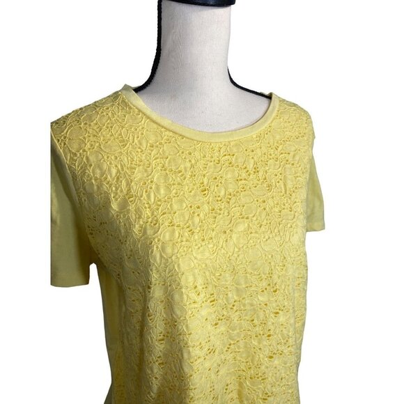 Basic Editions Green yellowFloral Lace Front Crew Neck‎ Short Sleeve Top Size XL - Picture 2 of 7